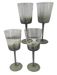 Vintage Set of Four Libbey Wine Water Goblets Two-Tone Gray & Green 8» High S10