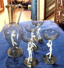 ART DECO SPEAKEASY Nudes F. Lampl Rare 1930’s Bimini Carafe 4 Martini Glasses