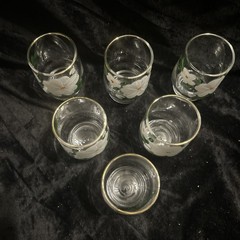 Federal Glass Co. Vintage Hand painted W/Dogwood Juice Glasses 3 In Set Of 6
