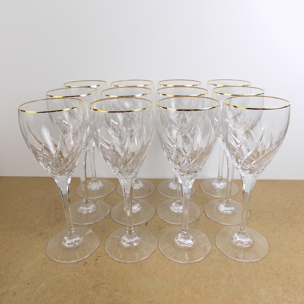 12 Mikasa Crystal Rendezvous Gold 8 3/8″ Wine Goblets Glasses