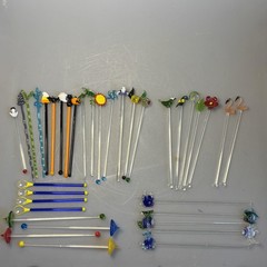 Blown Glass Cocktail Stirrers Lot 36 Multicolor Fish Flamingo Halloween Flower