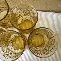 VTG Set Of 7 Anchor Hocking Rain Flower Amber Flat Tumbler Juice Glasses 6 Oz.