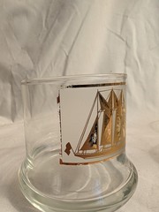 Vtg 4 Cera Schooner Sail Ship 22kt Gold Old Fashioned Rocks Glass Heavy Bottom