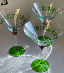 Giant Martini / Margarita Glasses Etched Green Blue Purple And Clear – 3