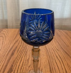 Bohemian Cobalt Blue Cut to Clear Crystal Wine Glass