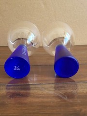 Modernist La Cereza 12oz Wine Glasses – Clear w/Satin Blue Glass Stems – Set 2