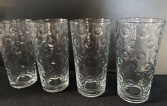 LIBBEY CLEAR GLASS OPTIC COIN DOT BUBBLE TUMBLERS 12 OZ / SET OF 4 /VTG