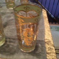 MCM 1960’s CULVER Highball Glass 22K Gold & Green Barware Set Of 8