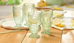 Princess House Marbella Mint Footed Glasses 3294 NEW IN BOX $69.95