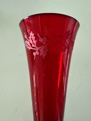 Lenox Holiday Gems Ruby Red Champagne Flutes Set of 2 Etched Holly Czech Vintage