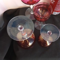 Vtg Rose Lustre by West Virginia Glass Specialty 4 Liquor Cocktail & 2 Champagne