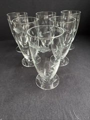 6 Vintage Sevron Moonglow Crystal Footed Iced Tea Glasses Tumblers