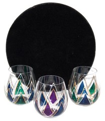 Mindy Sand Wine Glass Stemless Blue Green Purple Enamel Signed 2021 – SET 3