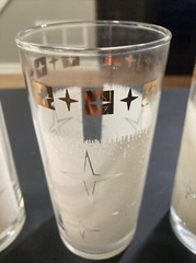 MCM BARWARE VTG Atomic Starburst Cosmic Glass White Gold Star Highball *LOT OF 7