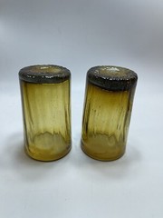 VTG Amber Bubble Glass Tumblers Handblown Swirl Rough Pontil BLENKO? SET of 2