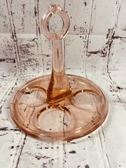Vintage 1930’s Pink Depression Glass Plate Cup Caddy 8×8″ Dunbar Holds 4