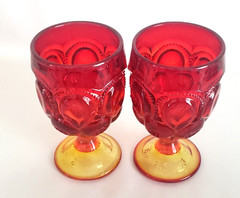 LE Smith AMBERINA Moon & Stars 9 oz Wine Water Goblet Holiday VTG – Set of 2