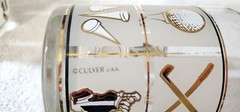 Culver Golf Gold Frosted Fairway MCM Doubled Old Fashioned Glasses Set 2 Vintage