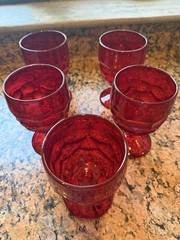 Vintage Viking Georgian Ruby Red Honeycomb 5¾» Water Wine 8 Oz Goblets – 5 Piece