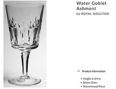 2 Water Goblet Ashmont by ROYAL DOULTON Crystal 6 3/4″ Clear, Fans, Thumbprints