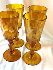 4 ANTIQUE AMBER CUT TO CLEAR BOHEMIAN CZECH GLASSES DEER – FREE SHIP
