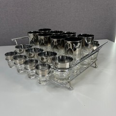 Queen’s Lusterware Full Bar Set 24 Silver Fade Glasses Carrier & Original Box
