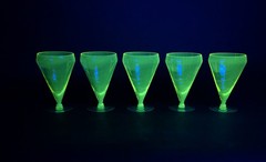 Rare! Vintage Utility Glass Works True Vaseline Bi-Colored Stemware UGWS-07