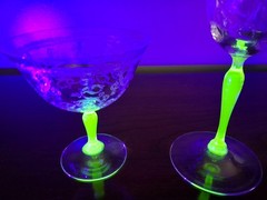 Etched Depression Or Mid-Centry Glass Stemware With Uranium StemsBoth Have Flaws