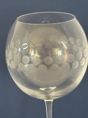 Vintage Etched Balloon Wine Goblets 10 Inch Mixed Pattern Pair