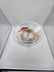 Signed Studio Art Glass Martini Glass Hand Blown Multicolor Swirl Thick Stem