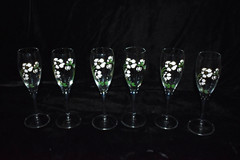 PERRIER JOUET Champagne Flutes Glasses Hand Painted Anemone Flower Set of 6 #2