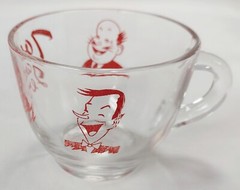 5 Vintage Tom &Jerry Replacement Clear Glass Punch Cups Red Laughing Men Cartoon