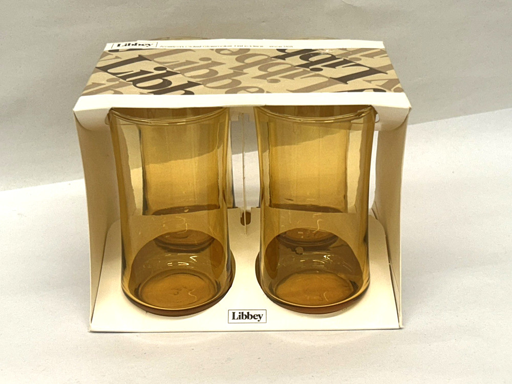 4 Vintage Libbey Bolero Glasses Gold Amber 12 oz MCM NOS