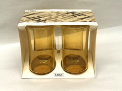 4 Vintage Libbey Bolero Glasses Gold Amber 12 oz MCM NOS