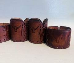 5 Vintage Libbey BAMCO Tooled Leather Western Cowboy Steer Barware Sleeves