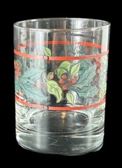 Vintage LIBBEY Tumblers Glasses Barware Holly Berries Gold Trim Lot Set Of 2