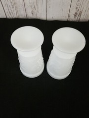 VINTAGE MILK GLASS SHORT STEMMED GLASSES/GOBLETS GRAPE DESIGN SET OF 2