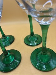 VTG Eamon Glass Emerald Stem Etched Shamrock Lot Of 4 Made in Ireland