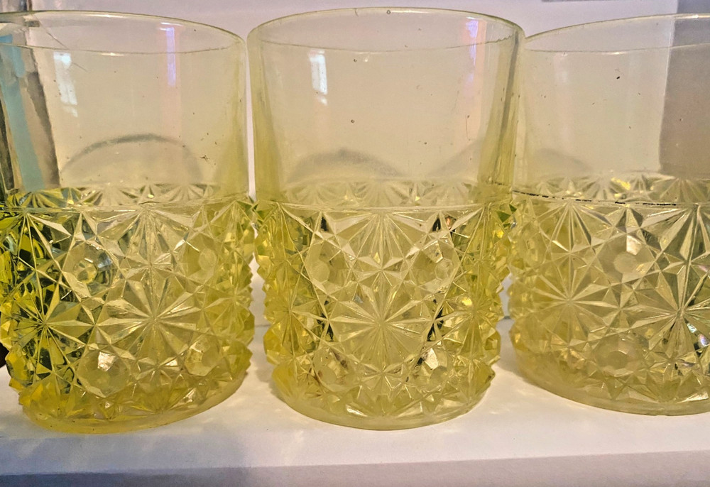 Vintage Uranium Vaseline Glass Daisy & Button Pattern UV Glow Lot of 3 RR