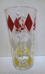 Vintage Red White Yellow Diamond Pattern Drink Glass