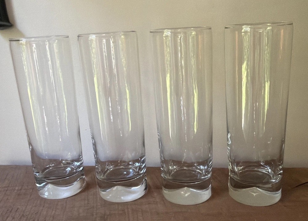 Clear Cylindrical Highball Glasses With Weighted Bottoms & Pinch Grip Set of 4