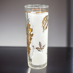 Federal Glass Frosted Gold Leaf Tom Collins Glass Mid-Century MCM Barware 6.75in