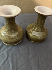SET OF 2 HAND-TURNED POTTERY CHALICES GREEN/BROWN GLAZE 4.5 Inch