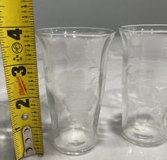 4 Standard Glass Clear Grape 4 Oz Cordial Juice Tumbler Optic Etched Grapes 4″