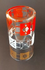 1950s Atomic Starburst Tumbler Set 8 Gold Red White Dominion Glass