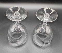 Fostoria Crystal Gray Cut Spring Pattern 4 1/2″ Wine Glass – set of 2