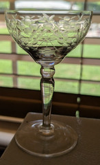 Set of 6 Vintage Champagne Coupe Etched Floral Toasting Glasses Petite