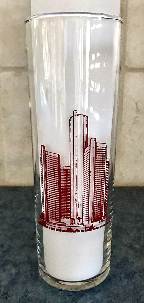 Vintage Renaissance Center Westin Hotel, Detroit Michigan, 7 inch Souvenir Glass
