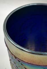 Dugan and Diamond Blue Carnival Glass Floral and Grape Tumbler