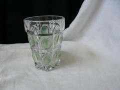 Bulls’s Eye and Daisies Tumbler U.S. Glass #15117 Clear EAPG 1909 green stain